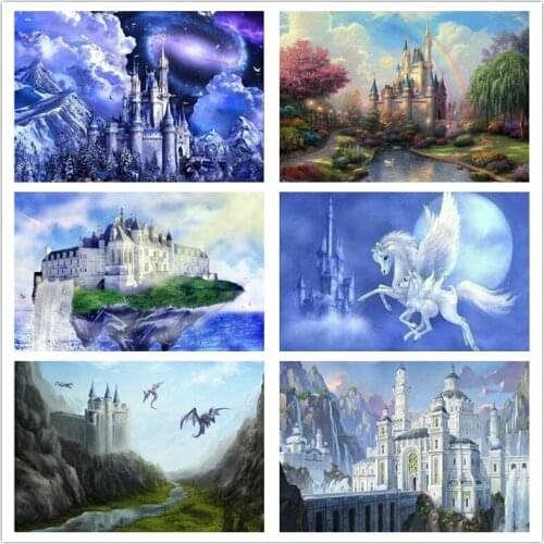 5d diy diamond painting castle landscape pattern diamond embroidery full square drill 3d diamond mosaic rhinestone sticker