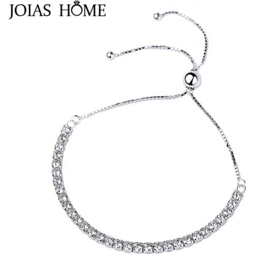 JoiasHome 925 Silver Bracelet Korean Box Chain Ball Bead Pull-out Stretch Adjustable Zircon Bracelet for Girlfriends Day Gift