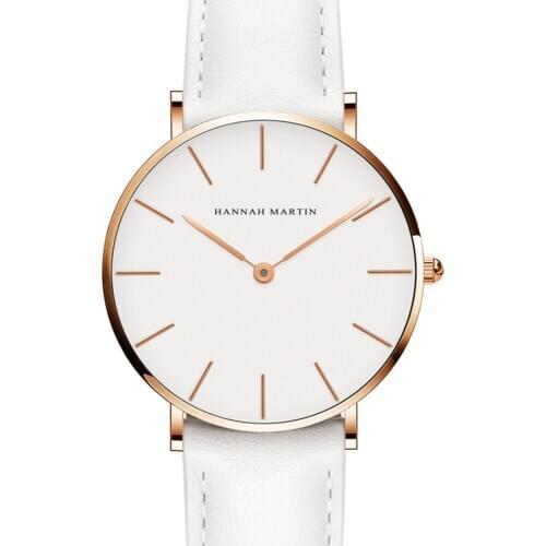 Dropshipping Japan Quartz Simple Women Fashion Watch White Leather Strap Ladies Wrist Watches Brand Waterproof Wristwatch 36mm