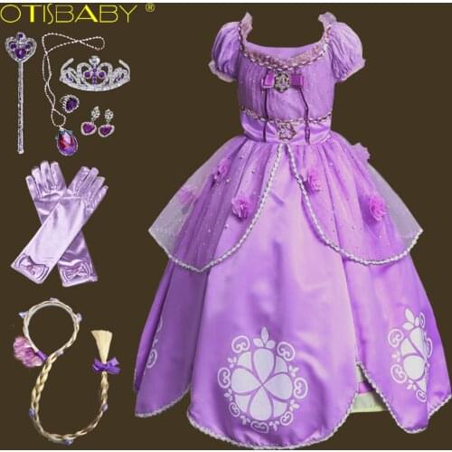 Purple Girls Sofia the First Costume Dresses Kids Princess Sofia Halloween Cosplay Frocks Children Party Rapunzel Dress Up Baby