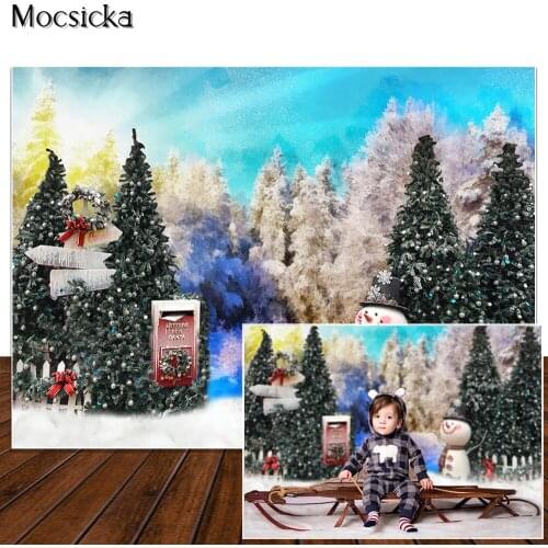 Winter Christmas Photography Backdrop Snowman Xmas Tree Mailbox Decorations Kids Baby Portrait Photocall Background Photo Studio