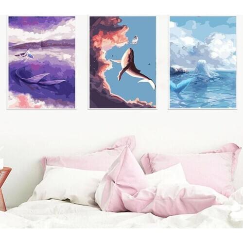 GATYZTORY 3 PC 40x50cm Frame Oil Painting By Number Kits For Adults Mermaid Swim In Ocean Landscape Picture Home Decor Artcraft