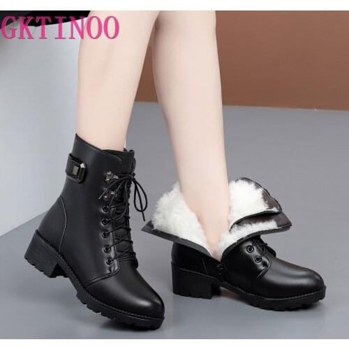 GKTINOO 2020 Winter Genuine Leather Boots Warm Plush Wool Boots Fashion Comfort Non-slip Women Boots Snow Shoes Large Size
