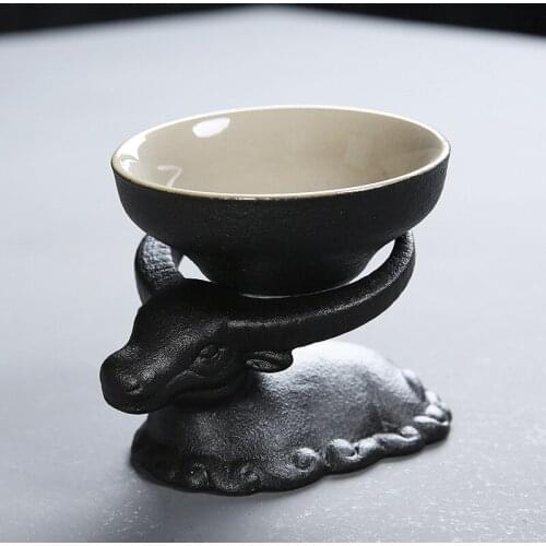 Ceramic Cow Kung Fu Tea Statue Tea Pet Feng Shui Chinese Traditional Craft Gift Cute Animal Aesthetic Home Desktop Decoration