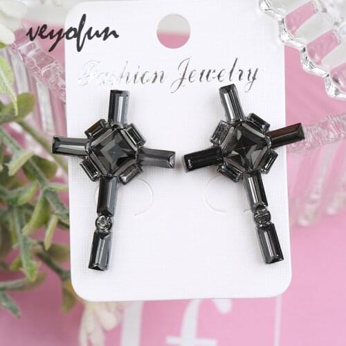 Veyofun Classic Cross Crystal Stud Earrings for Women Fashion Accessories Jewelry 2019 New