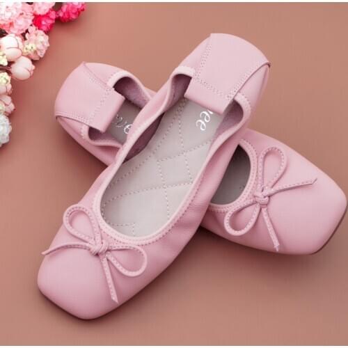 AUCVEE Womens Boat Shoes Ballet Flats Ladies Slip-on Casual Loafers Woman Soft Basic Square Toe Party Wedding Shoes Cow Leather