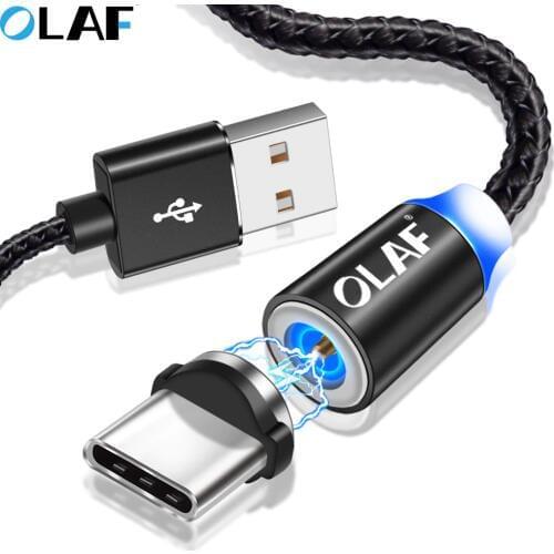 OLAF 1m/2m 360 LED Magnetic Charging Cable for iPhone XR XS MAX X 8 7 6 Plus Micro USB Cable Type C Mobile Phone Magnet Charger