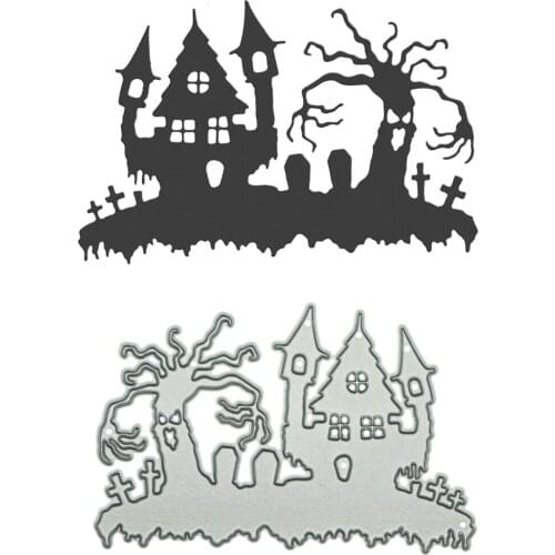 Metal Cutting Dies Scrapbooking Haunted House Tree Pattern DIY Halloween Invitation Card Decorating Clipart Craft Paper Cutter