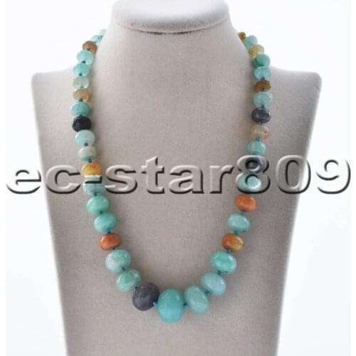 MTC·STAR Z10117 19" 20mm Round Faceted Blue Amazon-Stone Bead Tower Necklace