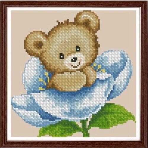 Cross Stitch Kit 11ct Printed Material Pack Magazine Bear Cute Cartoon Sketch