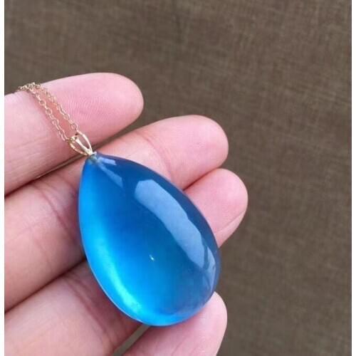 Certificate Natural Blue Aquamarine Pendant Women Men Gift Water Drop 18K Gold Crystal Necklace 26*21*10.5mm AAAAAA