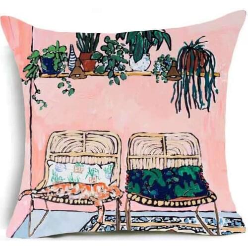 Watercolor Series Pillowcase Nordic Ins Wind Art Retro Cushion Cover Cojines Decorativos Para Sofa Home Decor Throw Pillow Cover