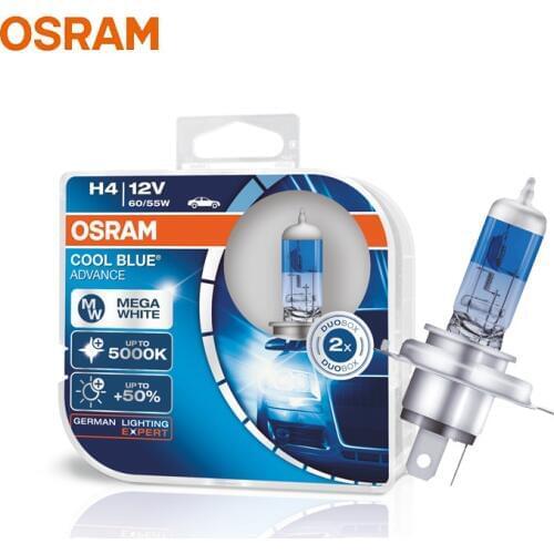 OSRAM H4 9003 HB2 62193CBA Halogen Cool Blue Advance 12V 60/55W Car Original Headlight 5000K White Light +50% Brighter, Pair