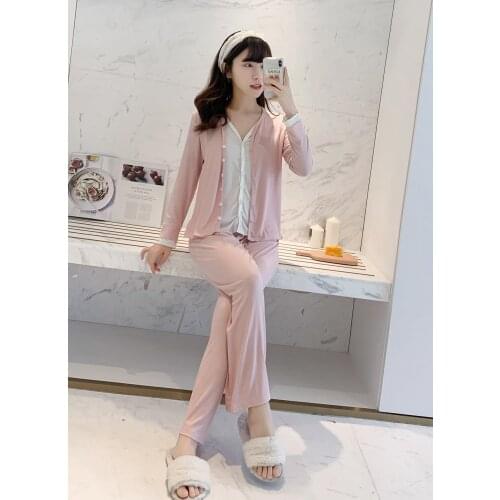 Pajamas Female New Product Modal Cotton Comfortable Net Red Ins Wind Can Be Worn Outside Long-Sleeved Suit Home Service
