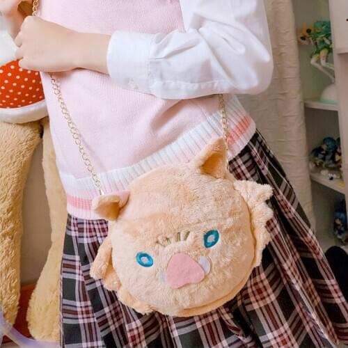Demon Slayer Plush Bags Anime Kimetsu No Yaiba Hashibira Inosuke Figure Toy Shoulder Bag Doll Cosplay Girl Gift Party Supplies
