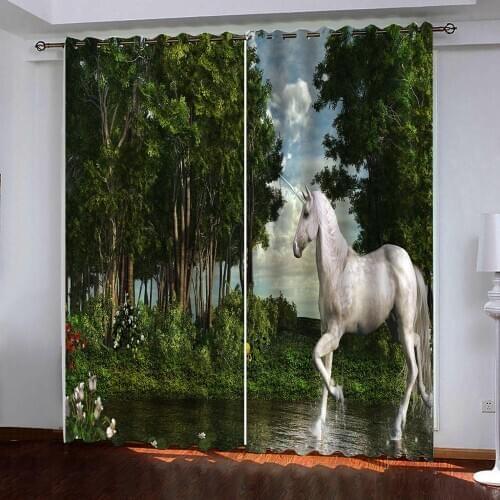Custom 3d Window Drapery fashion For Living Room Bedroom White horse Prints Blackout Curtains Room 3d Curtain