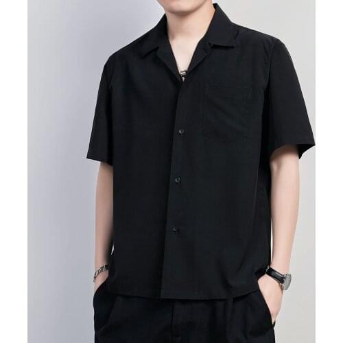 Short Sleeve Cuban Collar Casual Shirt Summer Solid Color Harujuku Shirts for Men Korean Clothes Camisas Para Hombre White Black