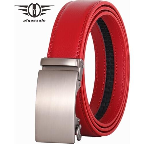 Plyesxale Red Belt For Men 2020 Automatic Buckle Luxury Belt Real Leather 3.5cm Cowskin Strap Male Formal Business Belts B86