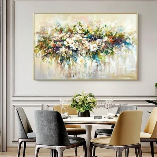 Hand painted purple flower painting oil painting handmade knife flower canvas painting modern artist home decoration wall art