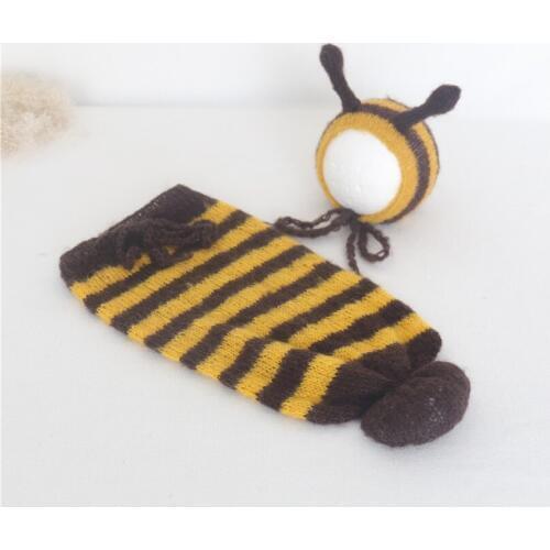 Newborn Bumble Bee Crochet Hat And Cocoon Photo Prop Set Crochet Mohair Bee Animal Sack and Bonnet set Photography props