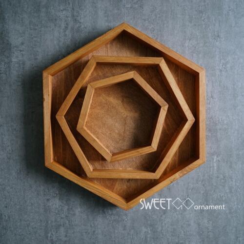 Hexagon wood tray handmade vintage tray burly-wood cupcake pallet cake table decoration dessert makeup jewelry holder