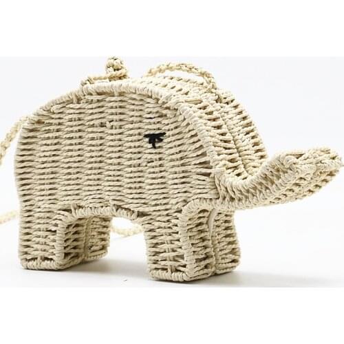 Cartoon Elephant straw Handbag Chic Womens Shoulder Messenger Bag beach woven Mini Cute Casual Crossbody Purse