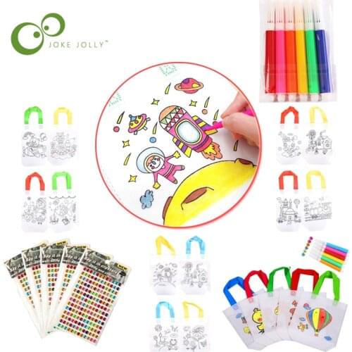 DIY Handmade Painting Non-Woven Bag Environmental Protection Graffiti Bag for Children Arts Crafts Color Filling Drawing Toy DDJ