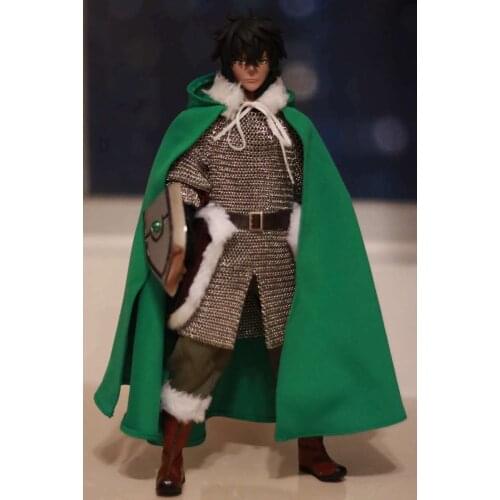 1:6 Figure Accessory Green With hat Fur Collar Cloak Cape For 12" Male Doll Toy