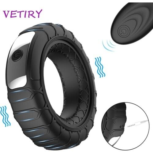 Vibrator Penis Ring Silicone Cock Rings Dick Vibrator Male Penis Massage Sex Toys For Men Remote Control 10 Speed Time Delay