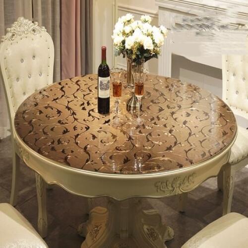 PVC Waterproof Tablecloth Round Tablecloth Soft Glass Table cloth Waterproof Oilproof Placemat Pad for Home Kitchen Diningroom