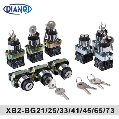 XB2-BG21/25/33/41/45/65/73 1NO/1NO1NC/2NO 2/3 position key operated selector push button switch Latching/Locking Momentary/Reset