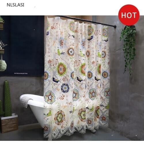Mildew Proof Vintage Print Waterproof Thickened Translucent Shower Curtain with Hooks Bathing Home Decor Bathroom Accessaries