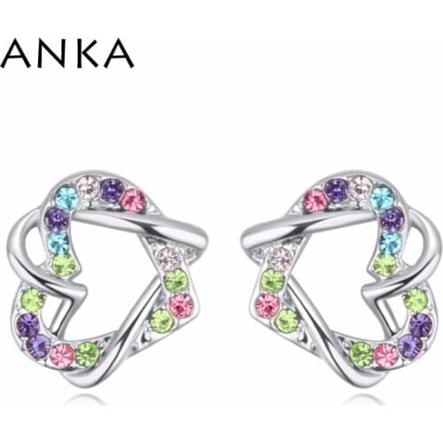 ANKA wholesale stud earrings for woman crystal heart shape earrings made with CZ crystals for fashion jewelry gift #116370