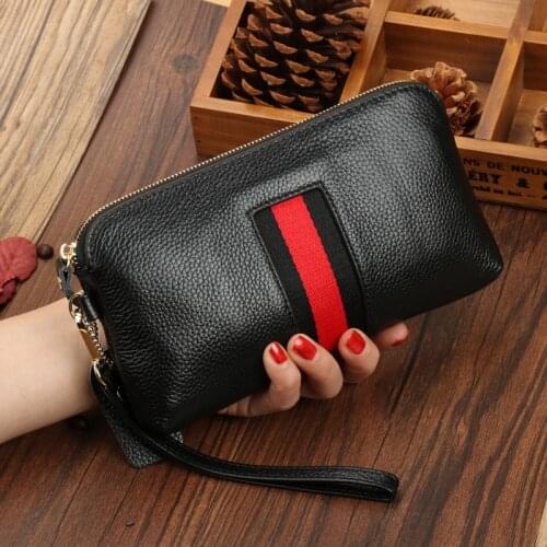 100% Genuine Leather Womens Clutch Bag Wallet for Phone Fashion Casual Evening Bag Female Purse Pouch Ladies Card Hoder Unisex