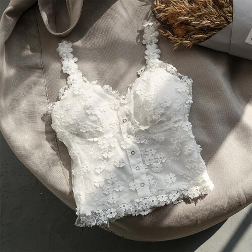 French Sexy Lace Camisole Summer Breathable Crop Top Pads Push Up Triangel Cups Sexy Tube Top Black White