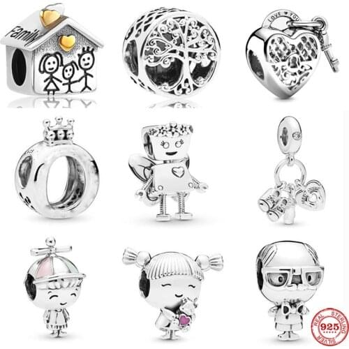 925 Sterling Silver Floral Bella Bot family tree lock baby girl DIY fine beads Fit Original Pandora Charm Bracelet Jewelry F037
