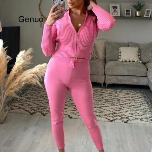 Women Winter Sweater Knitted Long Sleeve Set V Neck Shirt Tops And Skinny Pants Two Piece Set Black White Outfits