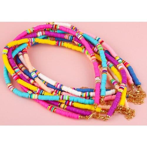 Bohemian Rainbow Polymer Clay Necklaces For Women Fashion Handmade Surfer Choker Necklace Jewelry Neck Chain Joyas 2021 New Gift