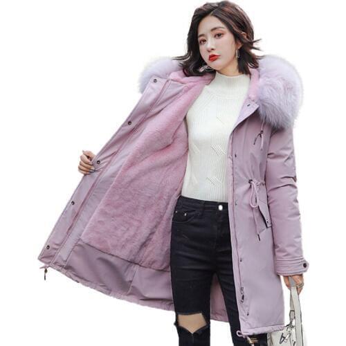 Winter Harajuku Korean Women Coat Faux Rabbit Fur Thick Warm Parka Jacket Female Hooded Fur Collar Loose Velvet Cotton Coats