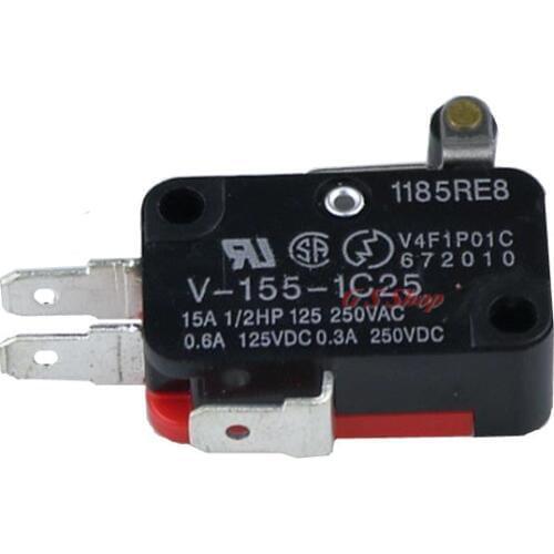 1PCS V-155-1C25 15A Micro Limit Switch Push Button SPDT Momentary Snap Action Inching switch, travel switch