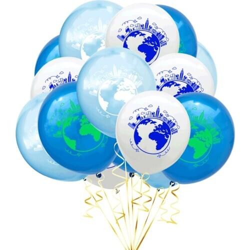 15pcs/set Blue White Earth Theme World Map Balloons DIY Latex Confetti Ballons Birthday Party Baby Shower Back To School Decor