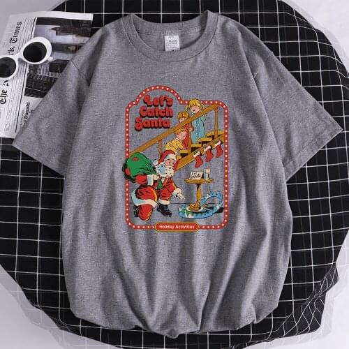 2021 Let’S Catch Santa Printing MenS Tshirt Simplicity Breathable T Shirts Cool Soft Tshirts Creativity S-Xxxl Man Tee Shirt