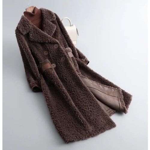 2021 Genuine Wool Soft Winter Button Turndown Collar Double Breasted Jackets Real Shearing Sheep Fur Coats Winter Coat X76