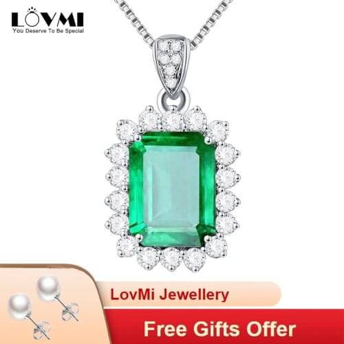 2021 Luxury Emerald Gemstones Necklace For Women Green Crystal Sunflower Square Pendant 925 Sliver Stone Chains Accessories Gift