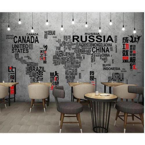 3D wall murals wallpaper custom picture mural wall paper Retro creative light bulb map inspirational wall bar coffee shop mural