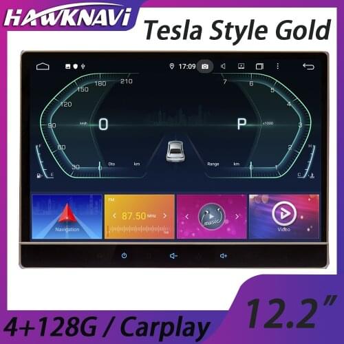 Hawknavi 4+128G 12.2" Android 10 2 Din Univeral Car GPS DVD Radio Player with Gold Edge Multimedia Stereo Reveiver