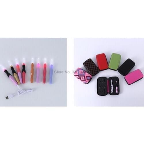 DHL 20set 9 in 1 USB LED Light Up Crochet Hooks Weave Craft Tools Kit Knitting Needles Set Weave Craft Tools Kit