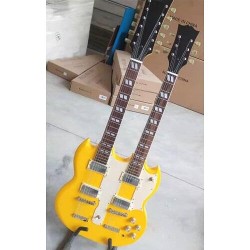 Guitarra eléctrica de doble cabeza, alta calidad, yellow, 12 cuerdas + 6 cuerdas, hardware plateado，Spot, lightning delivery