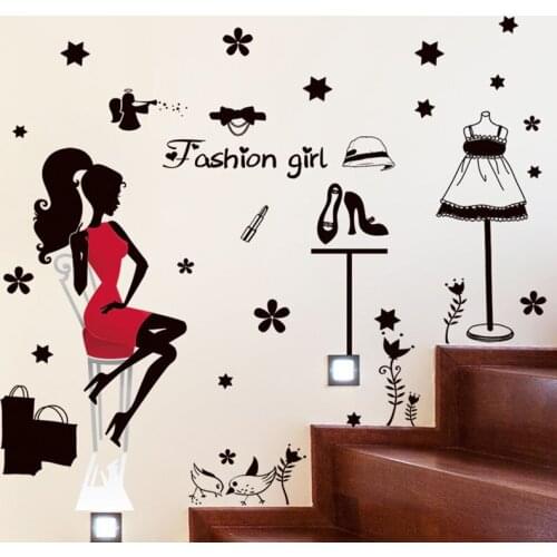 Art Wall Decals Sexy Lady Fashion Girl Clothing Design Wall Stickers Vinyl Waterproof Decal For Girls Bedroom Living Room Decor
