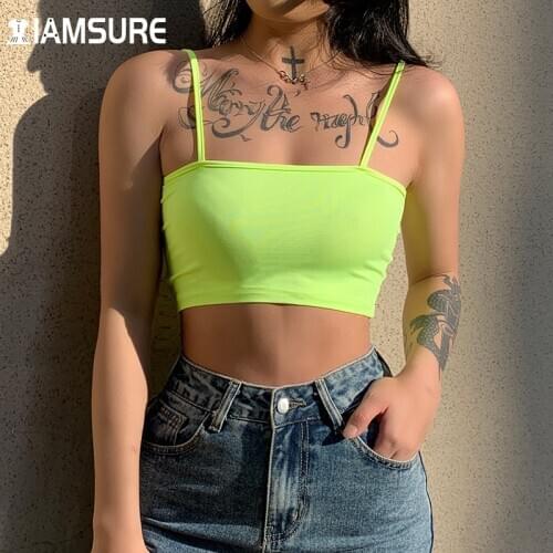IAMSURE Fluorescent Camisole Tank Top Cool Spaghetti Straps Sleeveless Cotton Crop Tops Women 2021 New Fashion Casual Streetwear